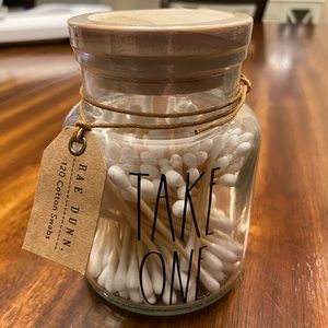 Rae Dunn cotton swabs and jar